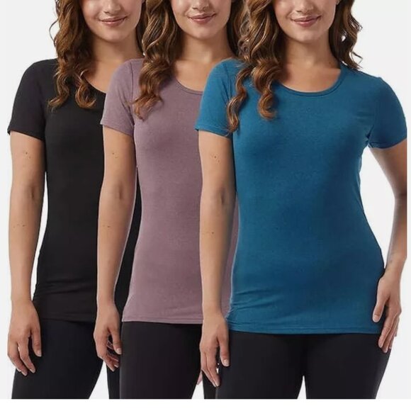 32 Degrees Tops - 32 DEGREES 3-Pack Women Short Sleeve Scoop Neck Tee Black Teal Purple